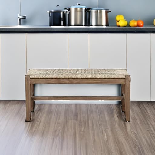 Natural Wood Seagrass Seat Bench