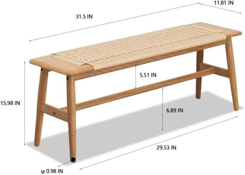 Oak Rattan Woven Dining Bench