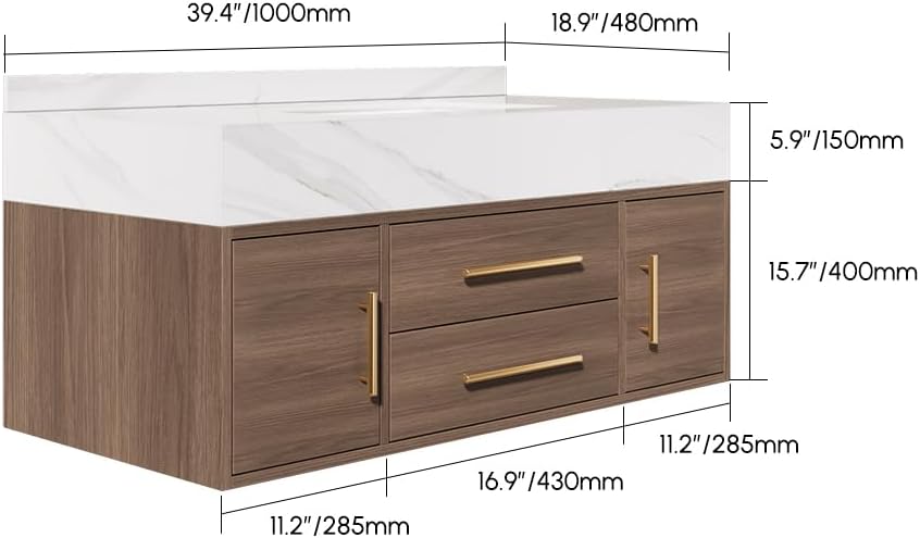 Walnut Stone Top Floating Vanity