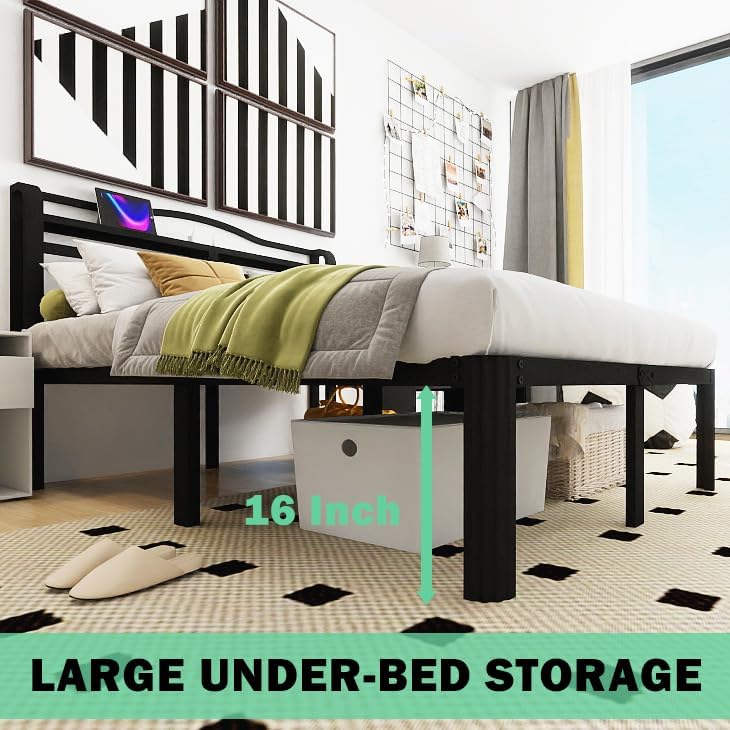 Black Queen High Storage Bed Frame