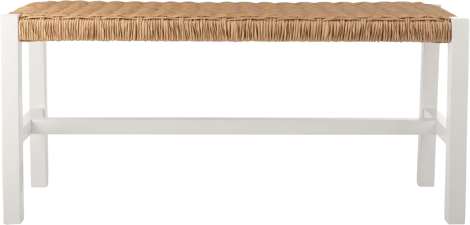White Wood Woven Rope Bench