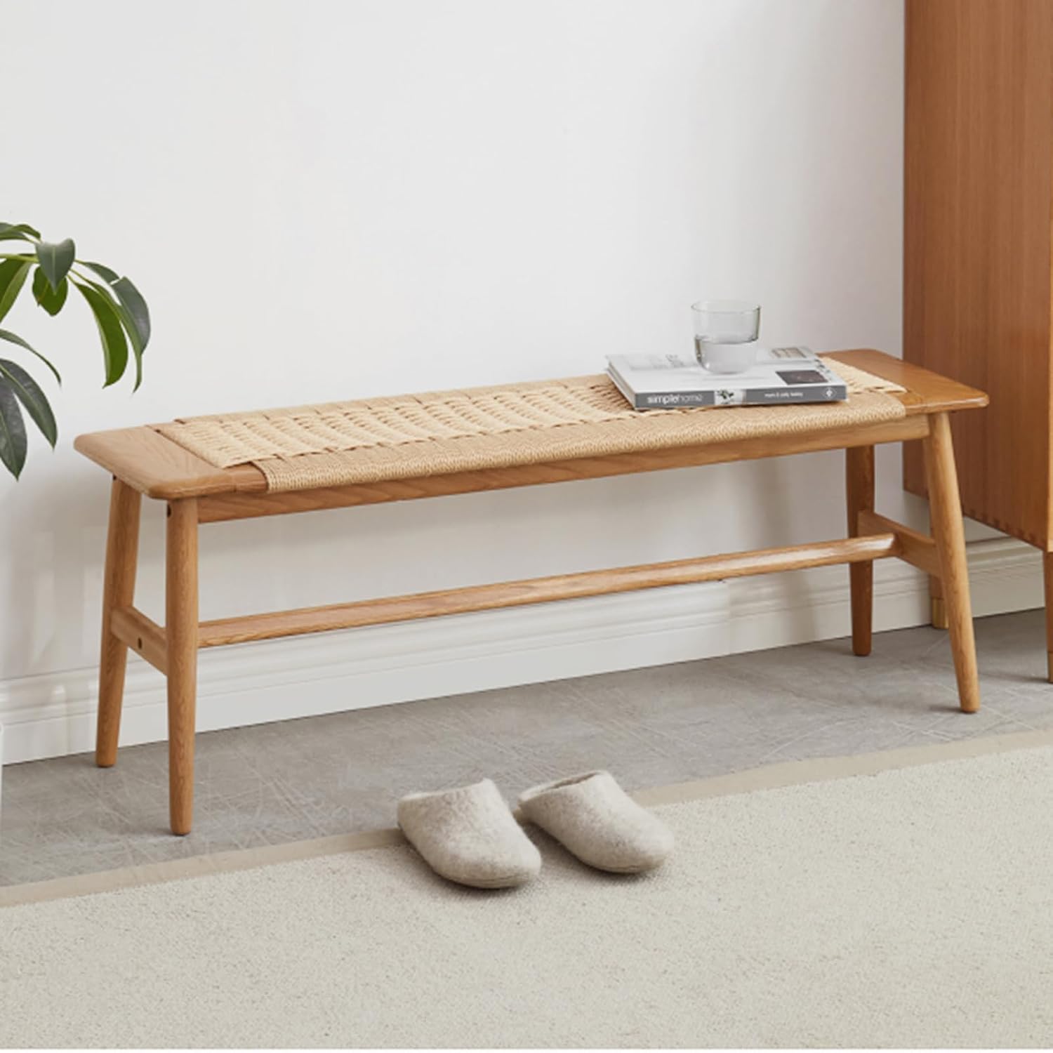 Beige Oak Rounded Edge Bench