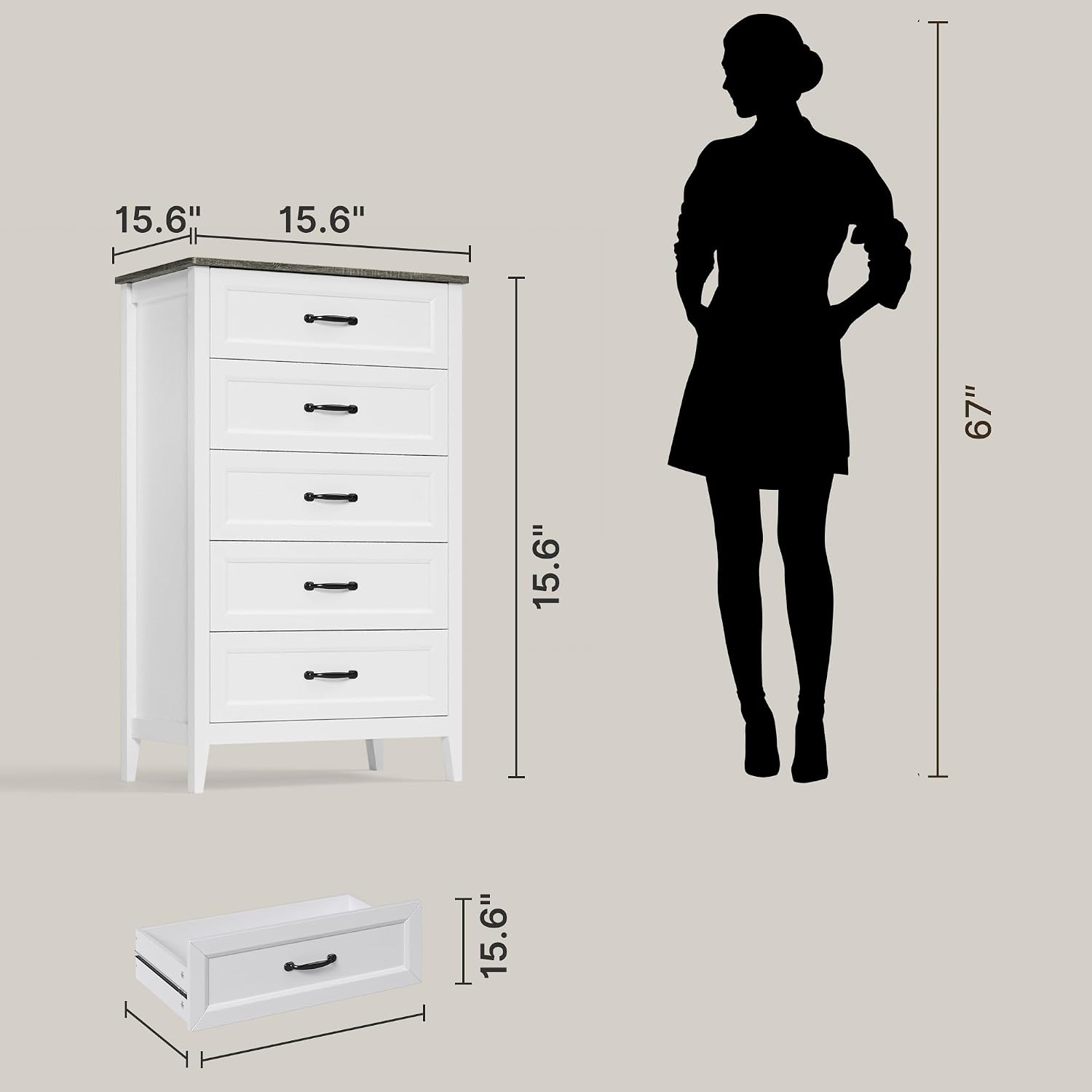 White Black Five Drawer Dresser