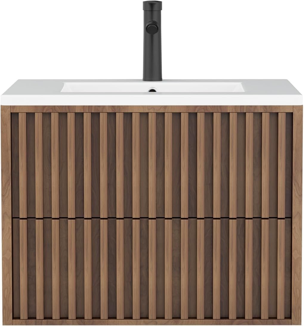 Walnut Fluted Drawer Floating Vanity