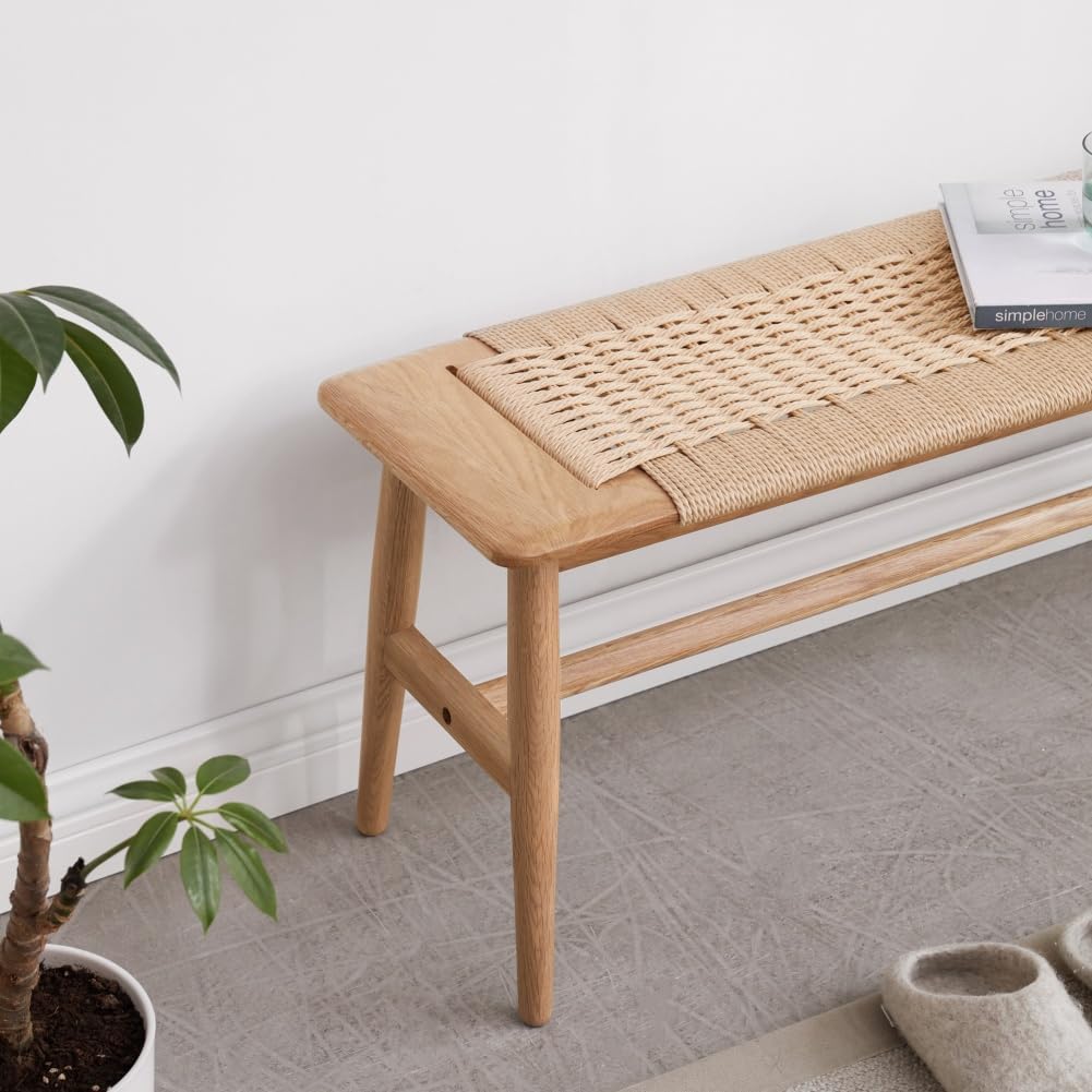 Oak Rattan Woven Dining Bench