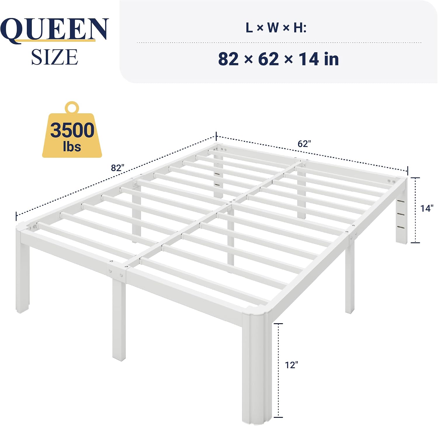 White Queen Heavy Duty Metal Bed
