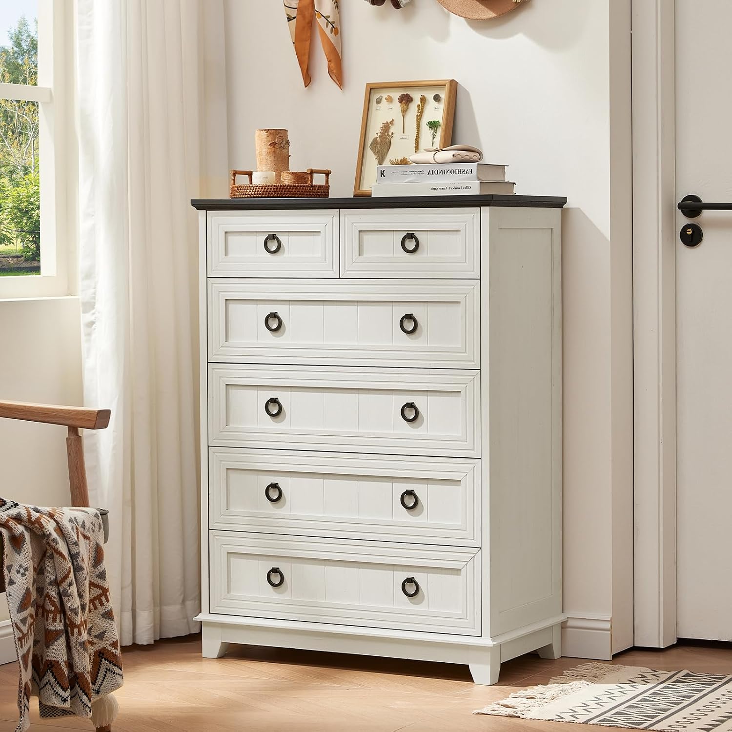 White Farmhouse Six Drawer Dresser