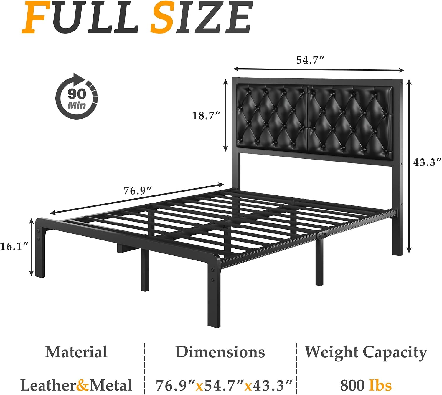 Black Tufted Full Storage Bed Frame