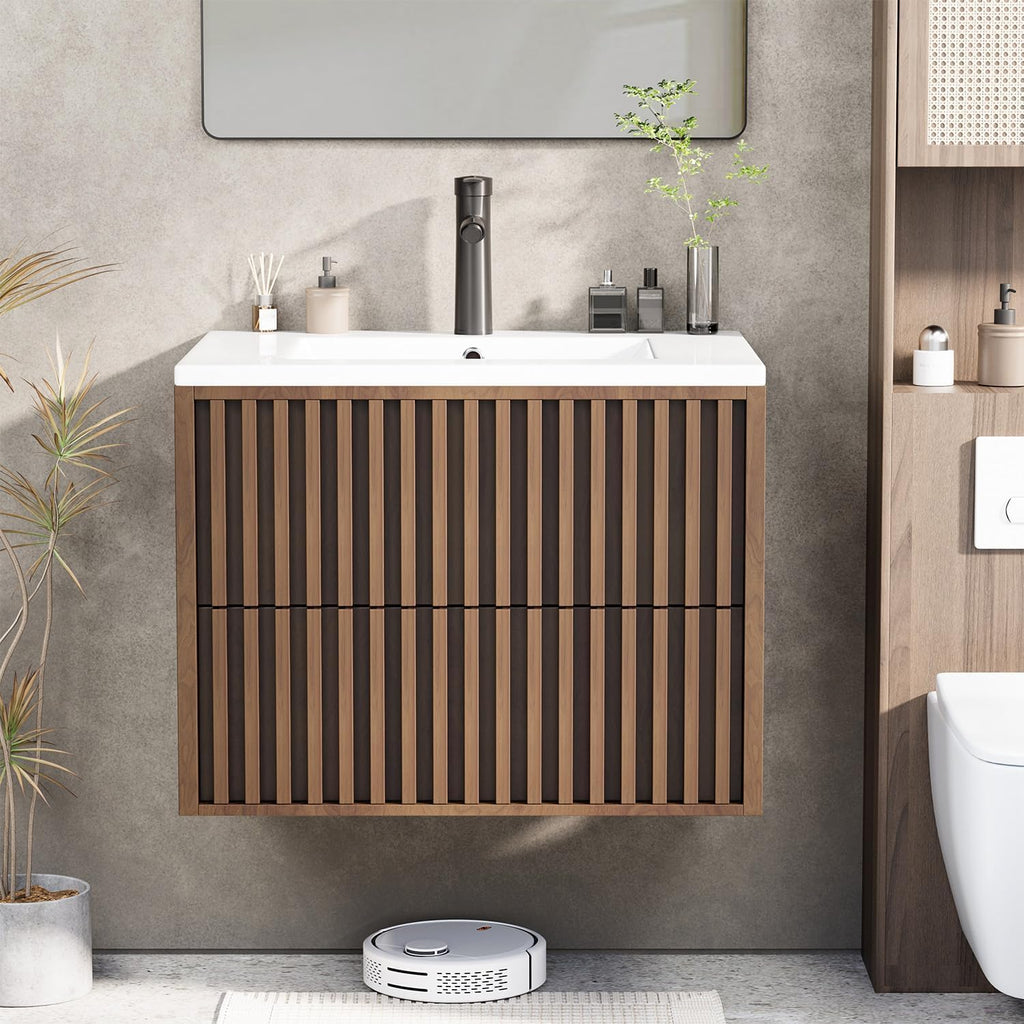 Walnut Fluted Drawer Floating Vanity