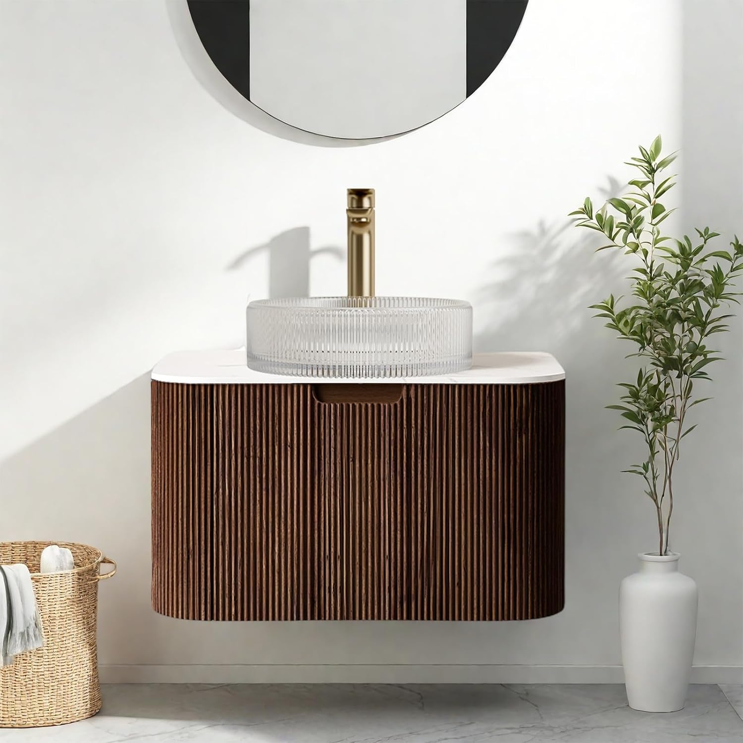 Dark Walnut Marble Top Vanity