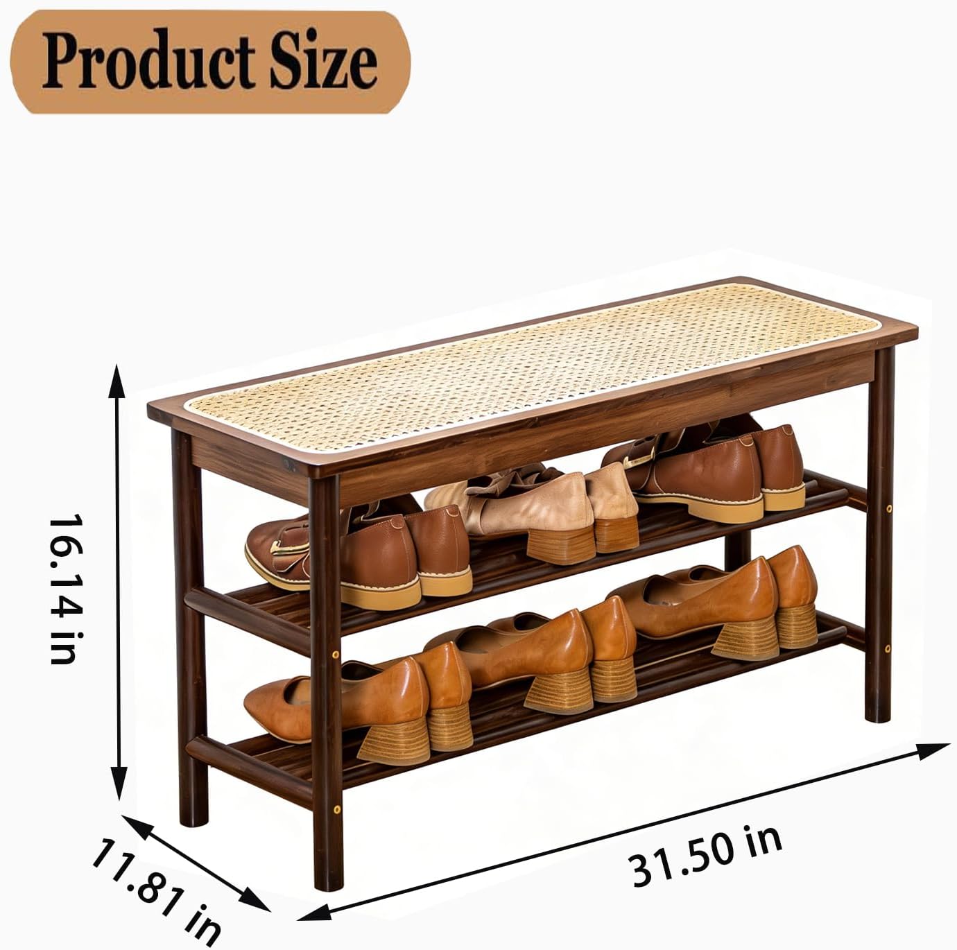 Bamboo Rattan Storage Shoe Bench