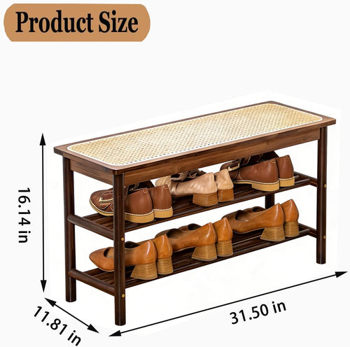Bamboo Rattan Storage Shoe Bench