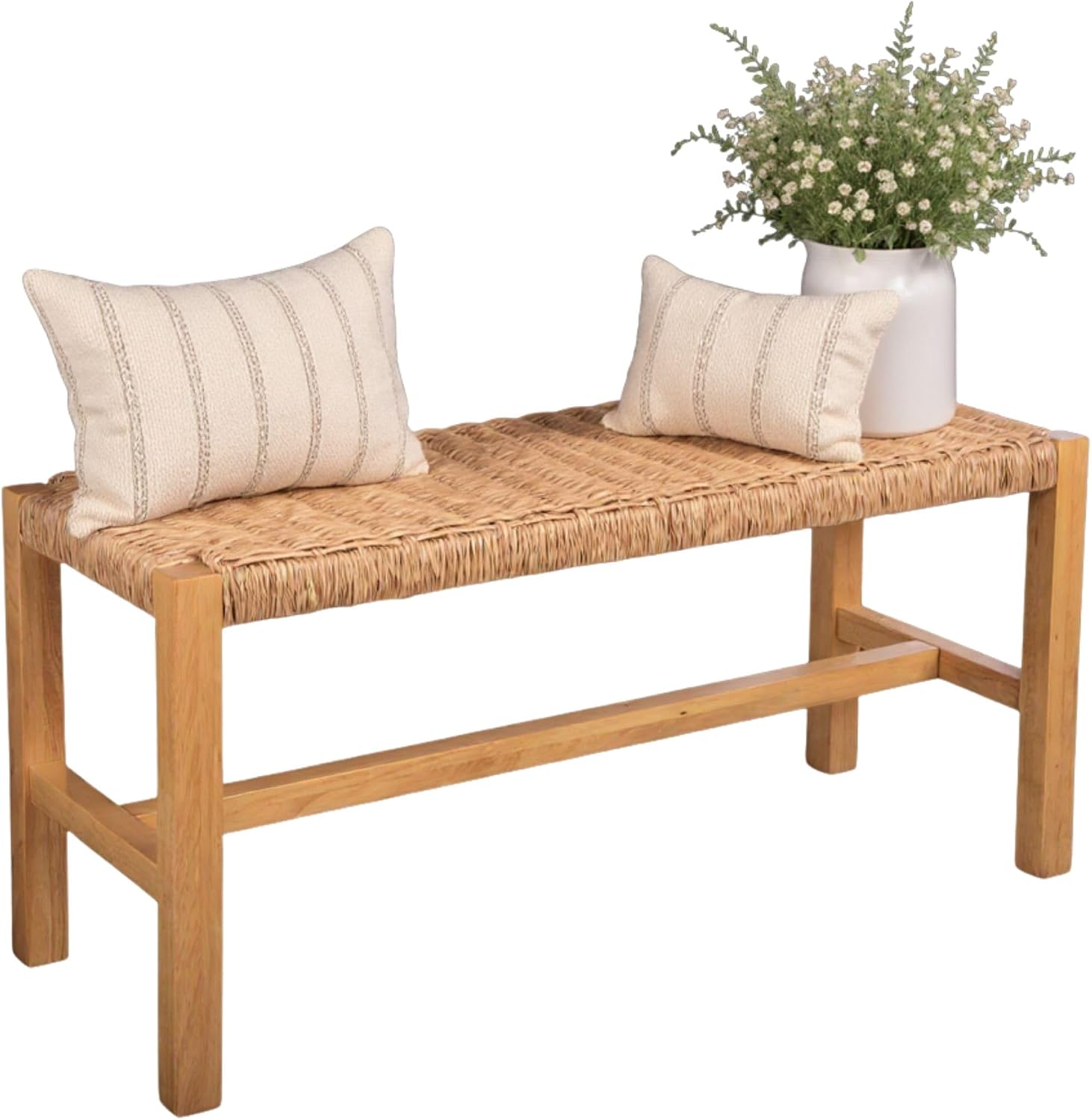 Light Wood Woven Rope Bench