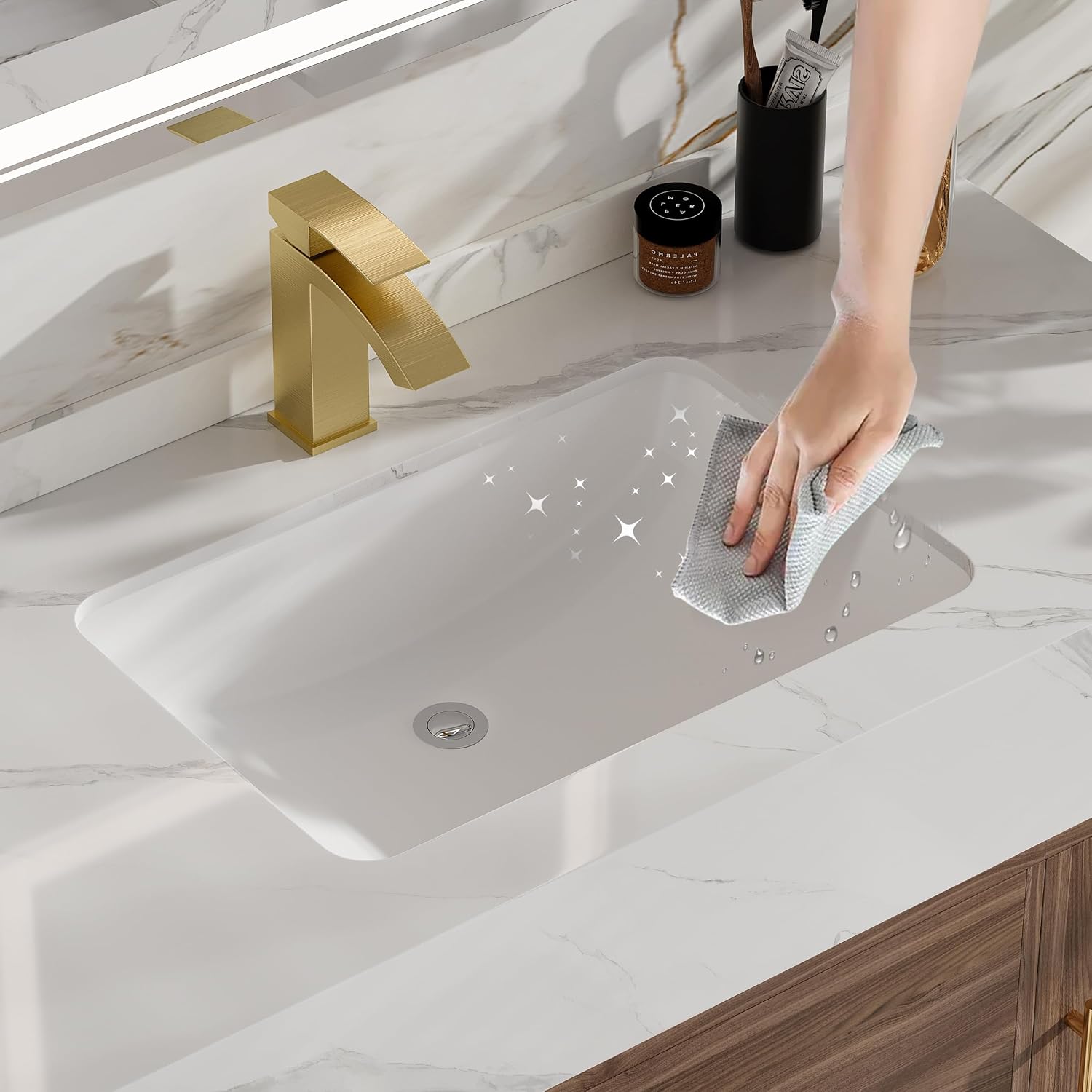 Walnut Stone Top Floating Vanity