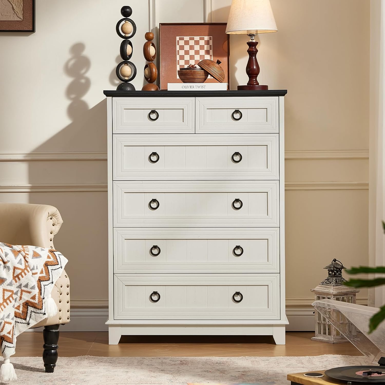 White Farmhouse Six Drawer Dresser