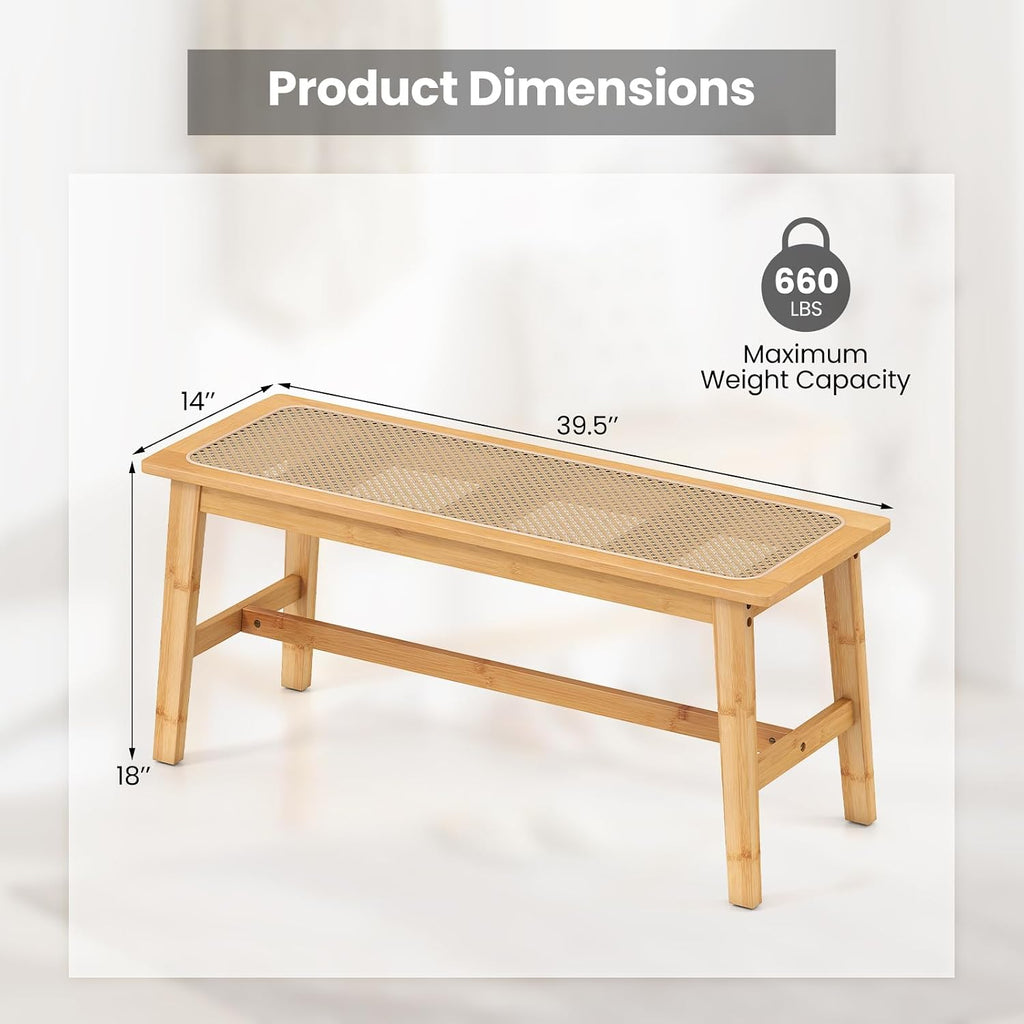 Bamboo Rattan Farmhouse Bench