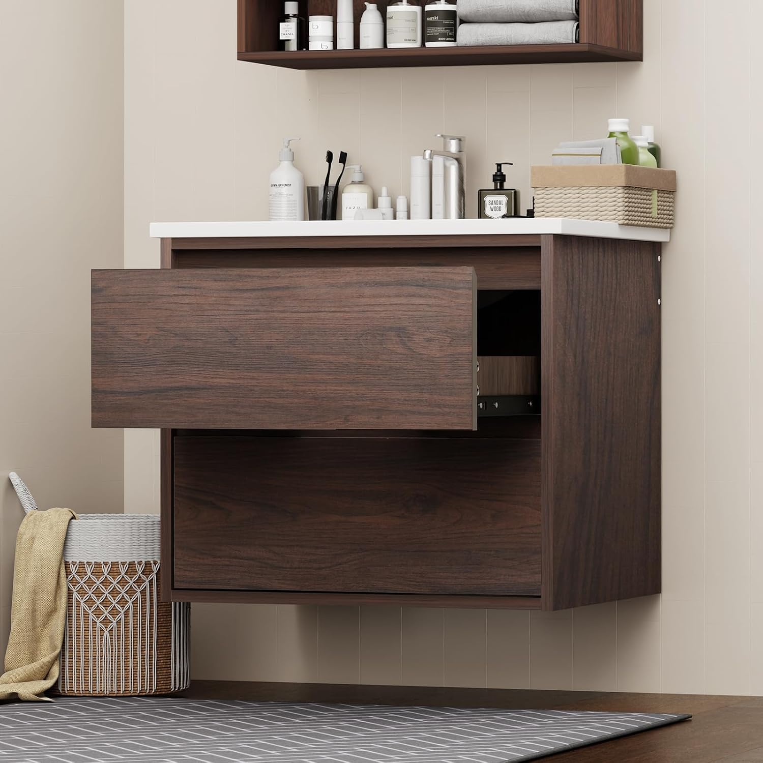 Walnut Floating Drawer Vanity