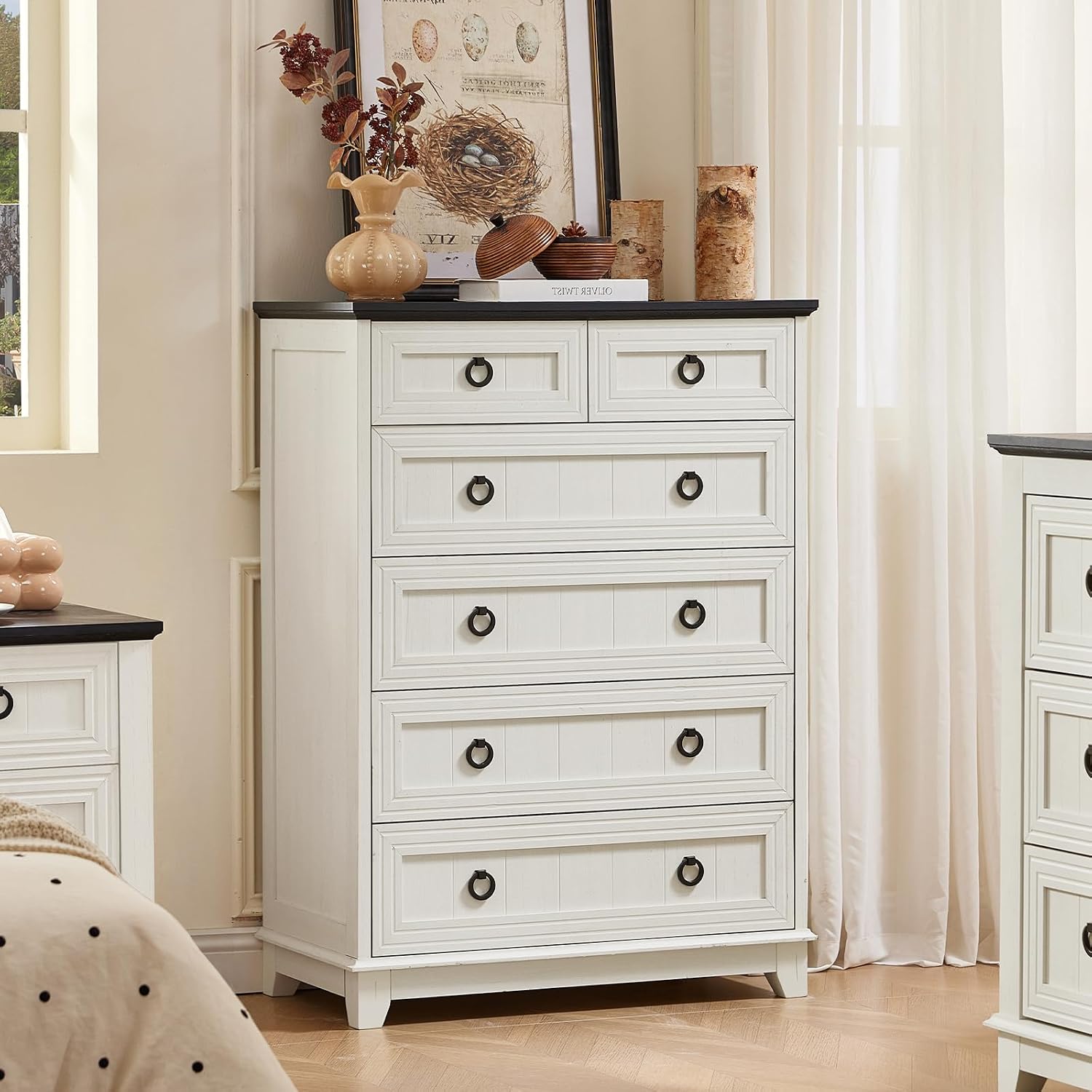 White Farmhouse Six Drawer Dresser