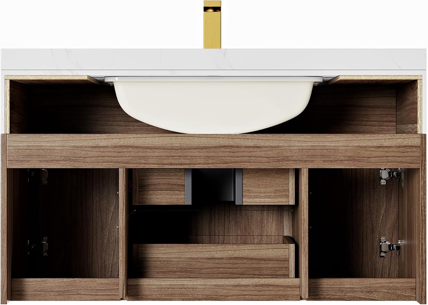 Walnut Stone Top Floating Vanity
