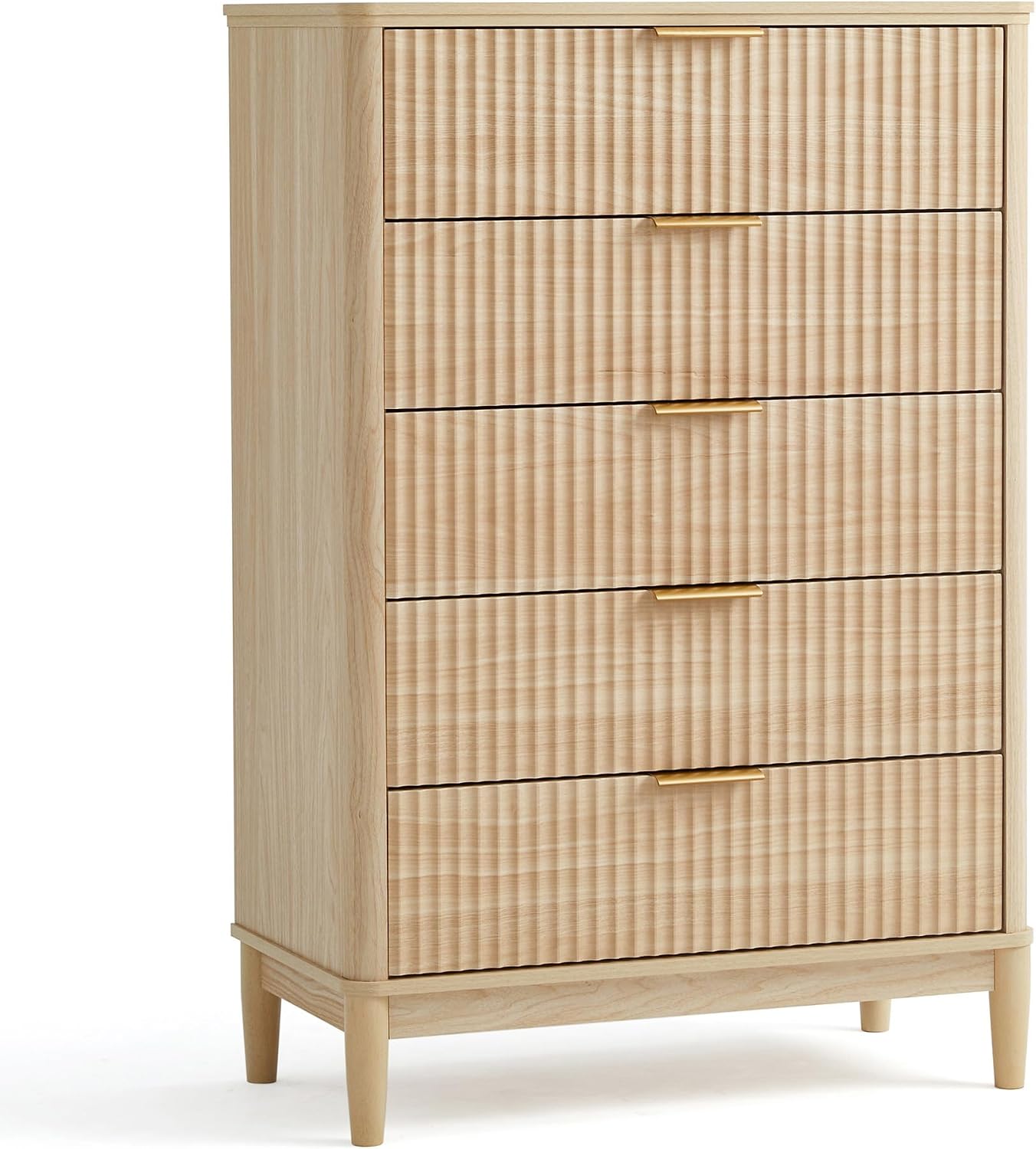 Oak Fluted Five Drawer Dresser