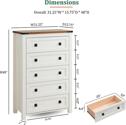 Antique White Five Drawer Dresser