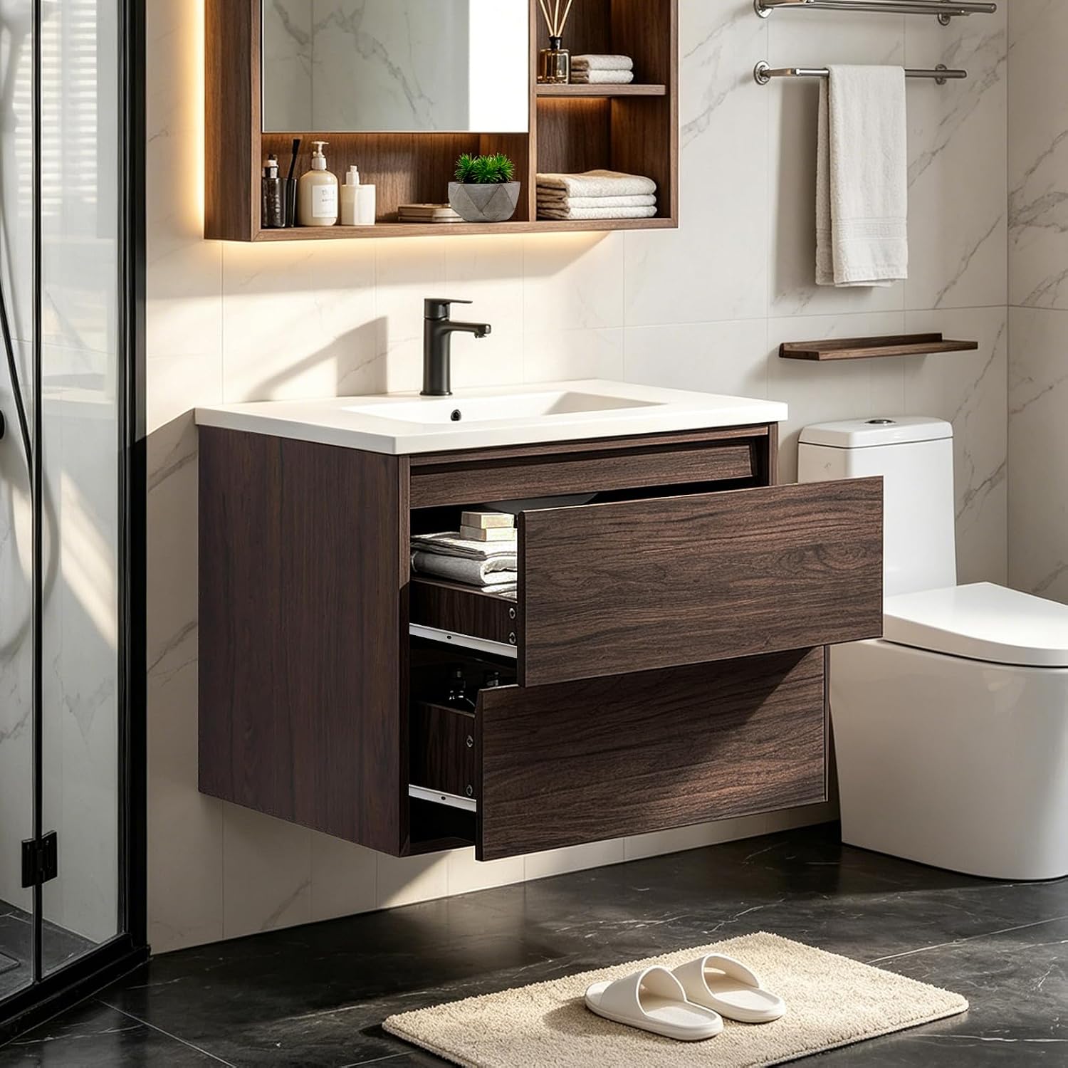 Walnut Floating Drawer Vanity