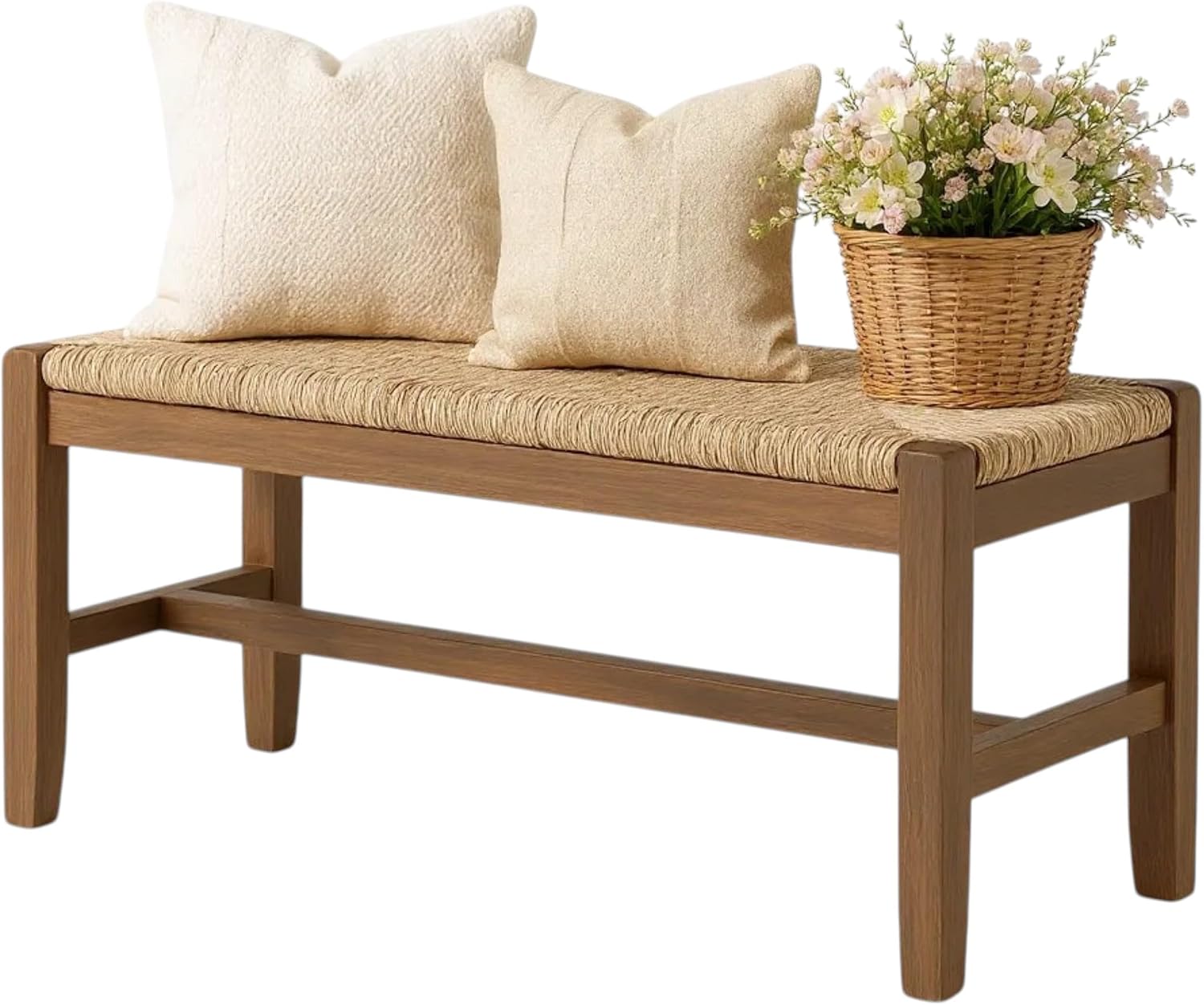 Natural Wood Seagrass Seat Bench