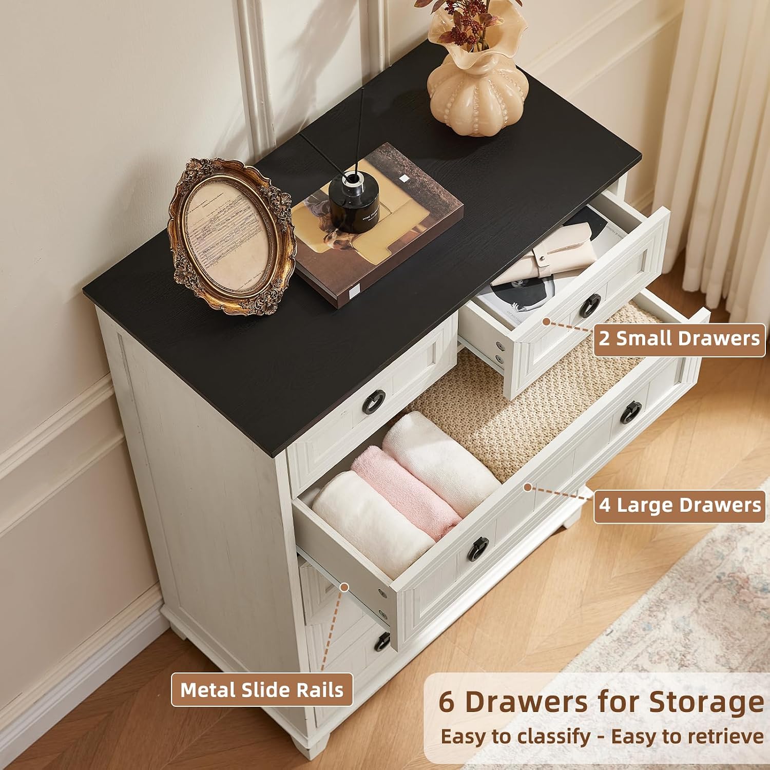 White Farmhouse Six Drawer Dresser