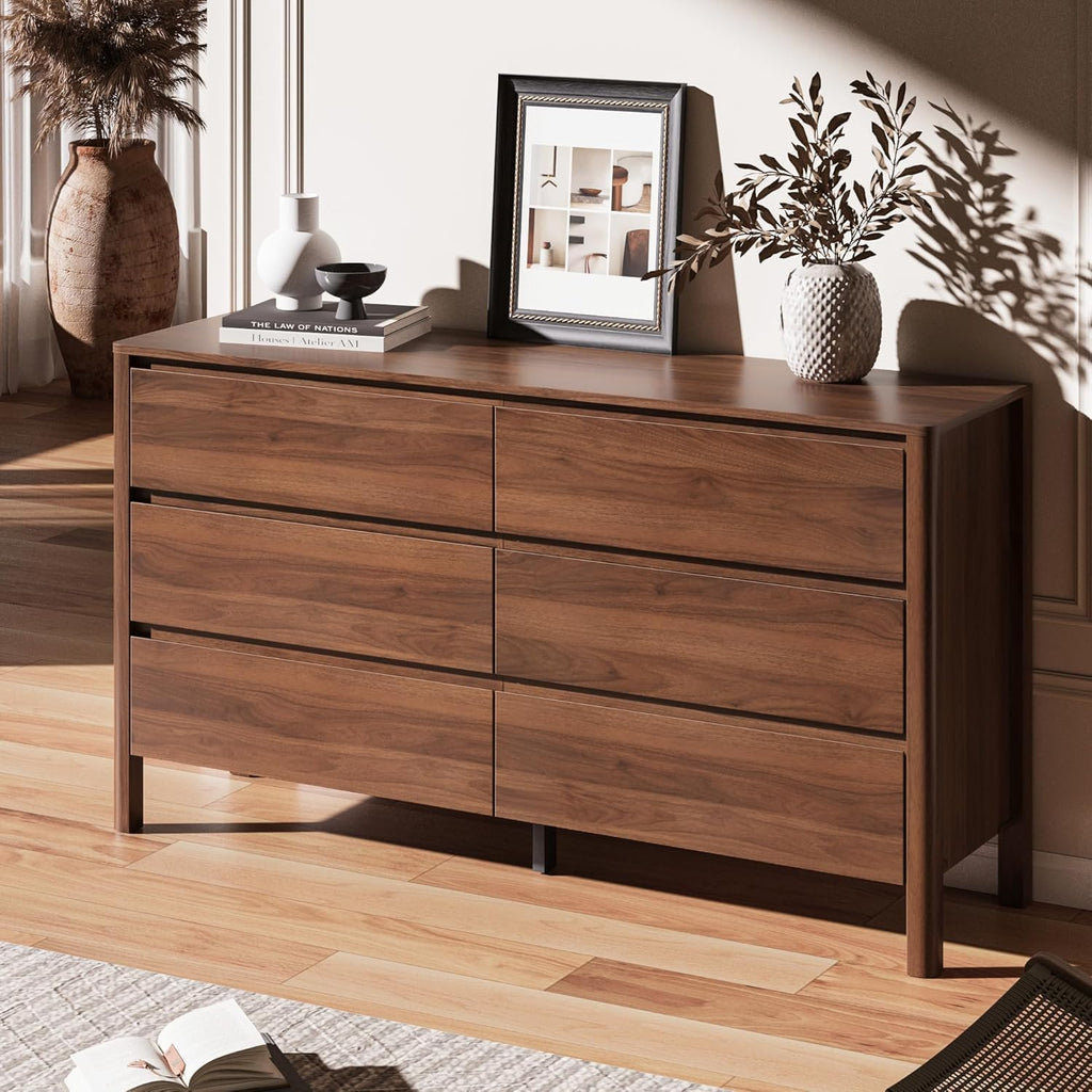 Walnut Six Drawer Hidden Handle Dresser