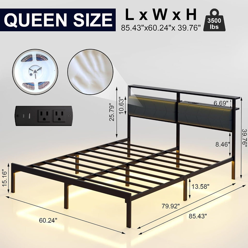 Queen LED Storage Metal Bed Frame