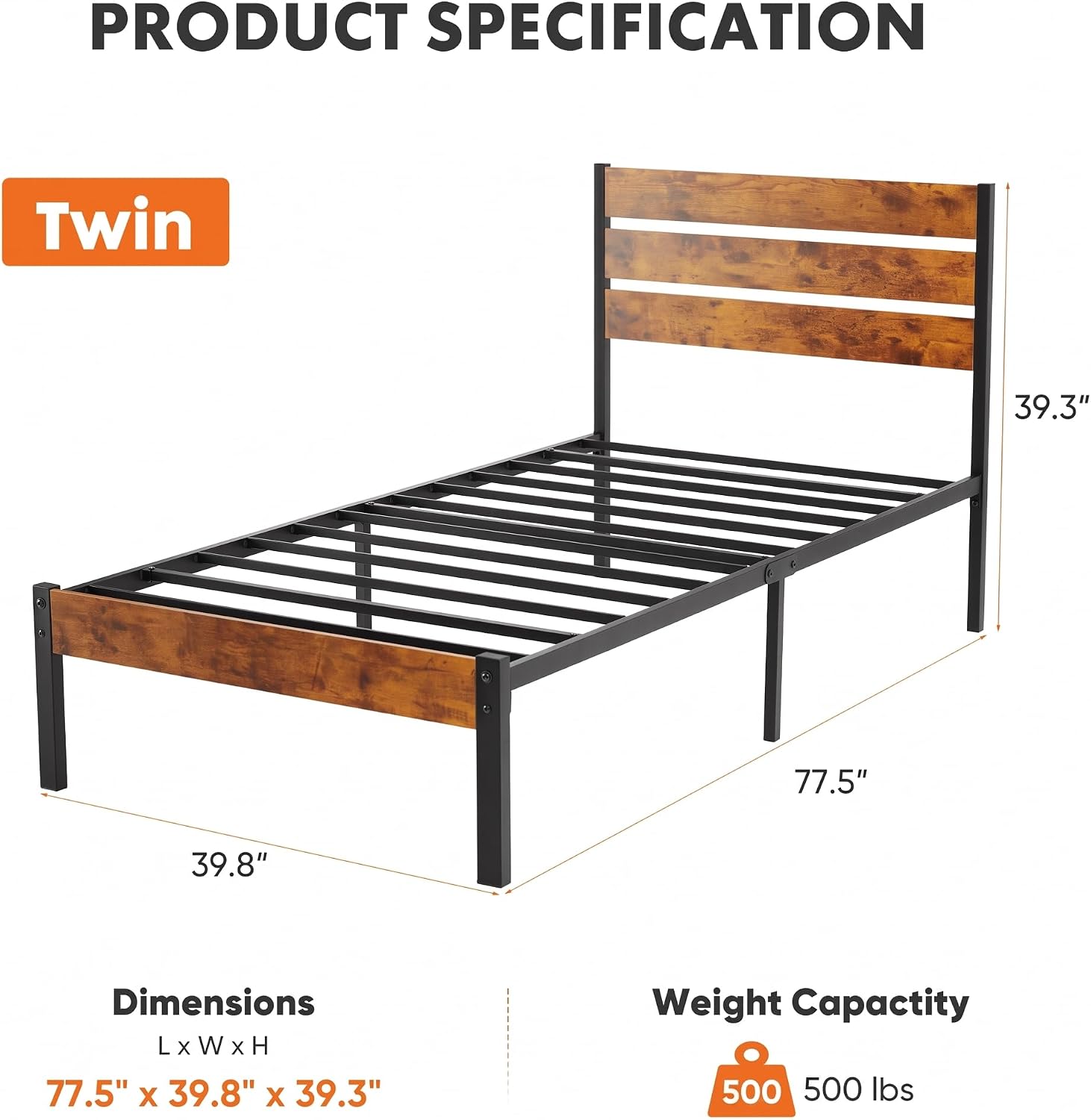 Sturdy Twin Metal Platform Bed Frame