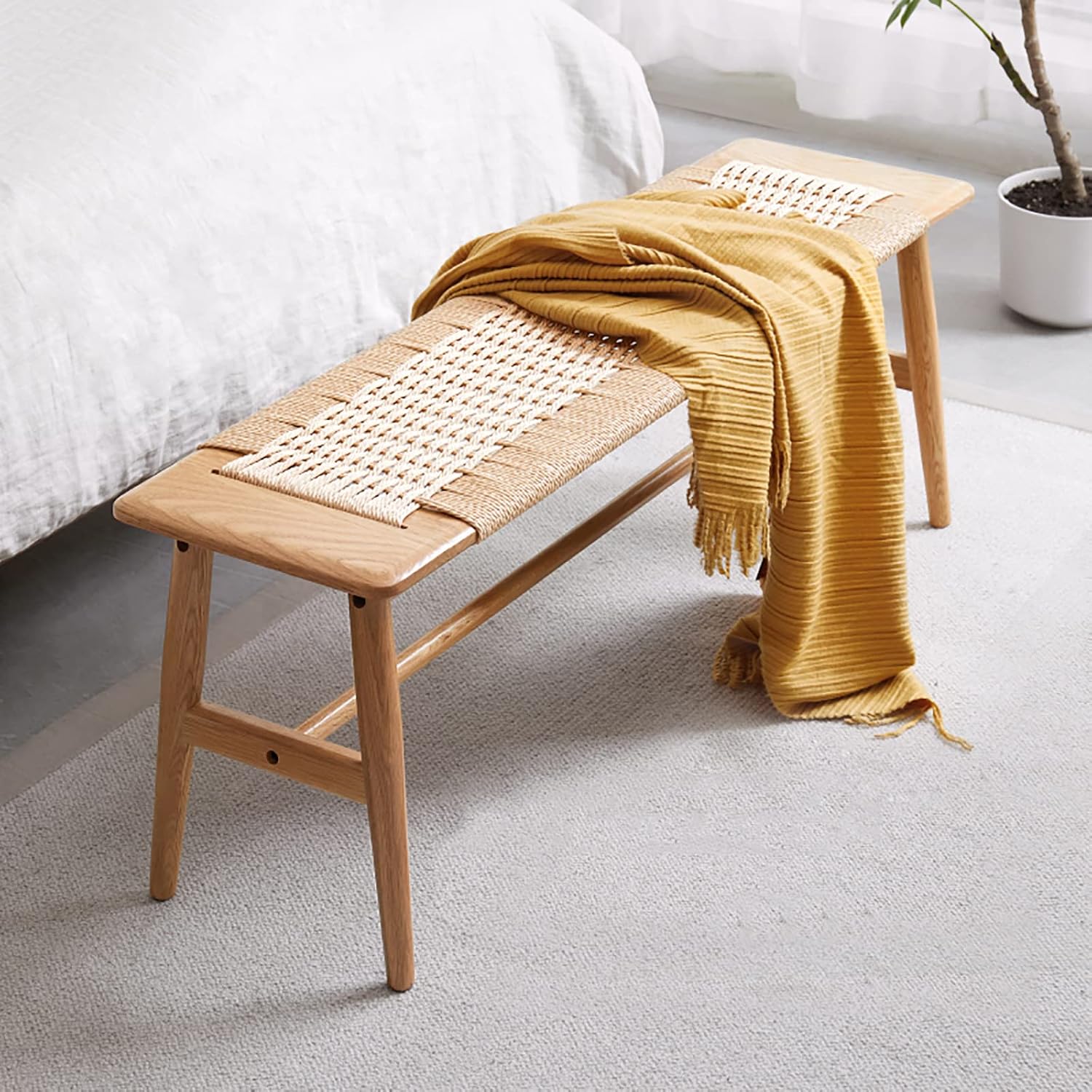Beige Oak Rounded Edge Bench
