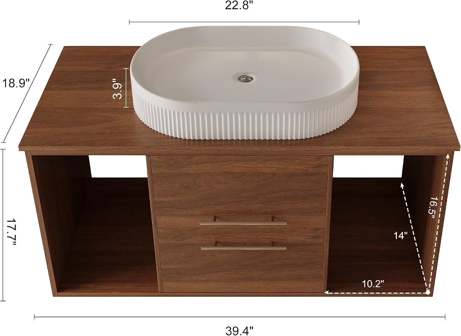 Walnut Floating Cabinet With Shelves