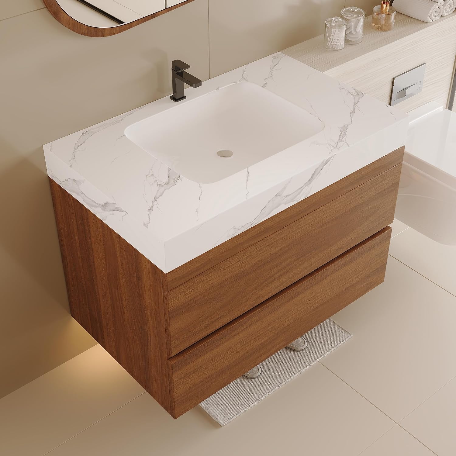 Walnut Marble Floating Vanity