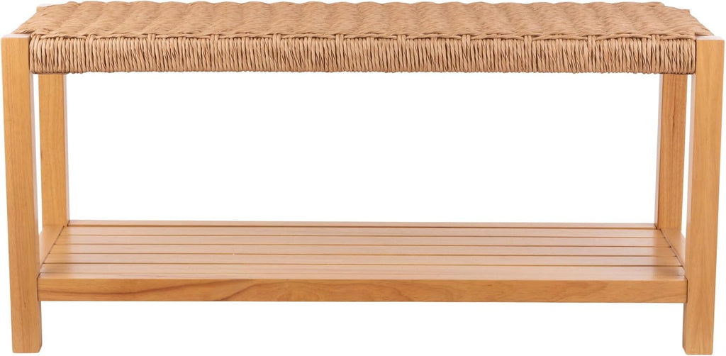 Light Wood Woven Rope Bench