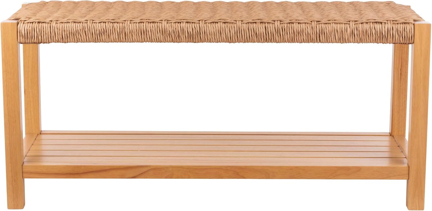 Light Wood Woven Rope Bench