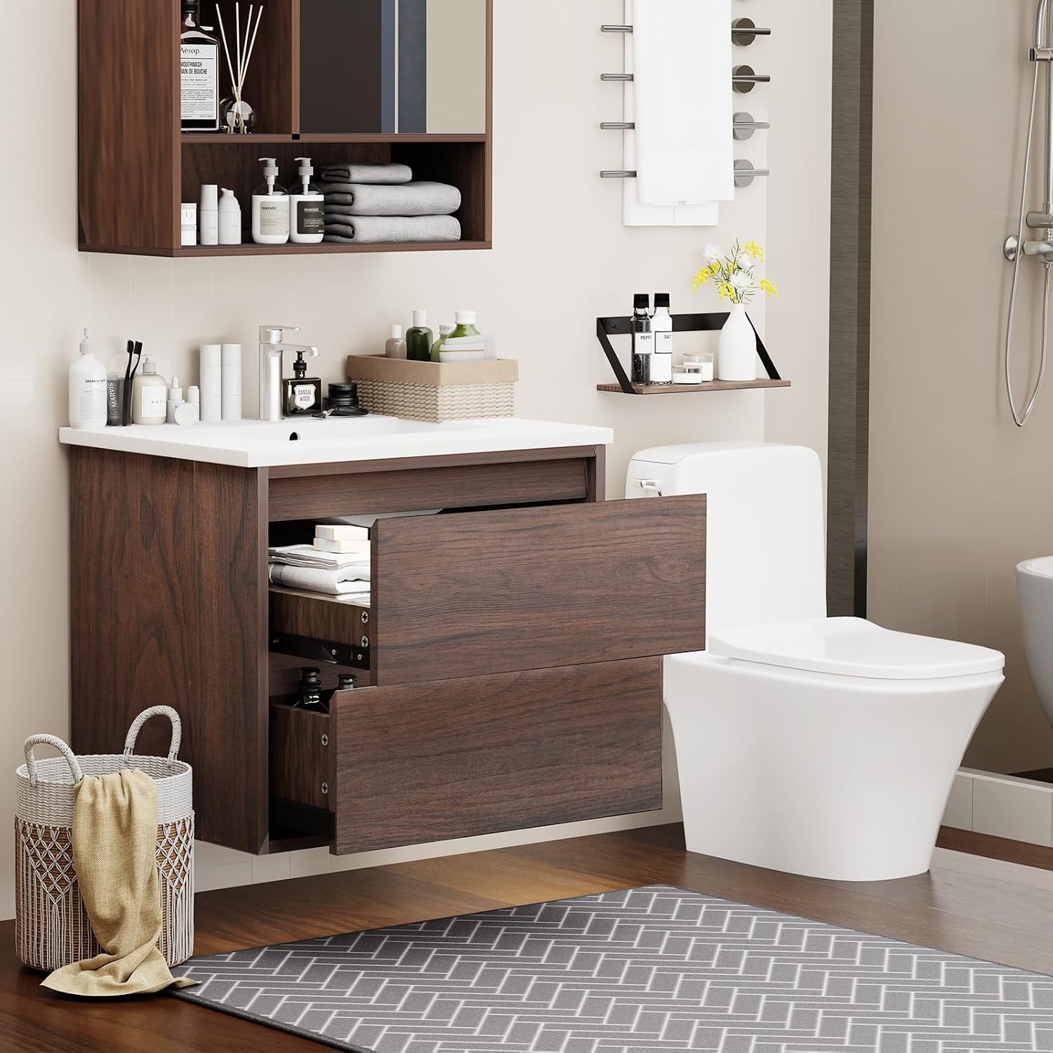 Walnut Floating Drawer Vanity