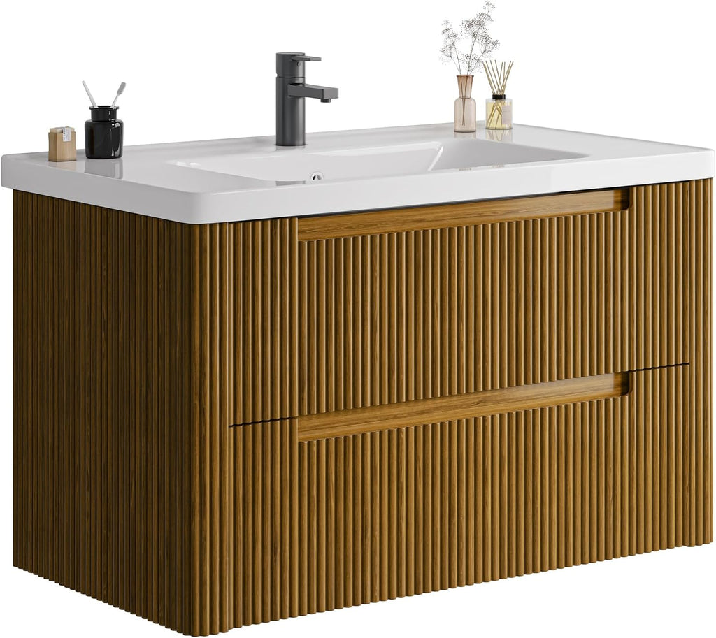 Walnut Curved Floating Vanity