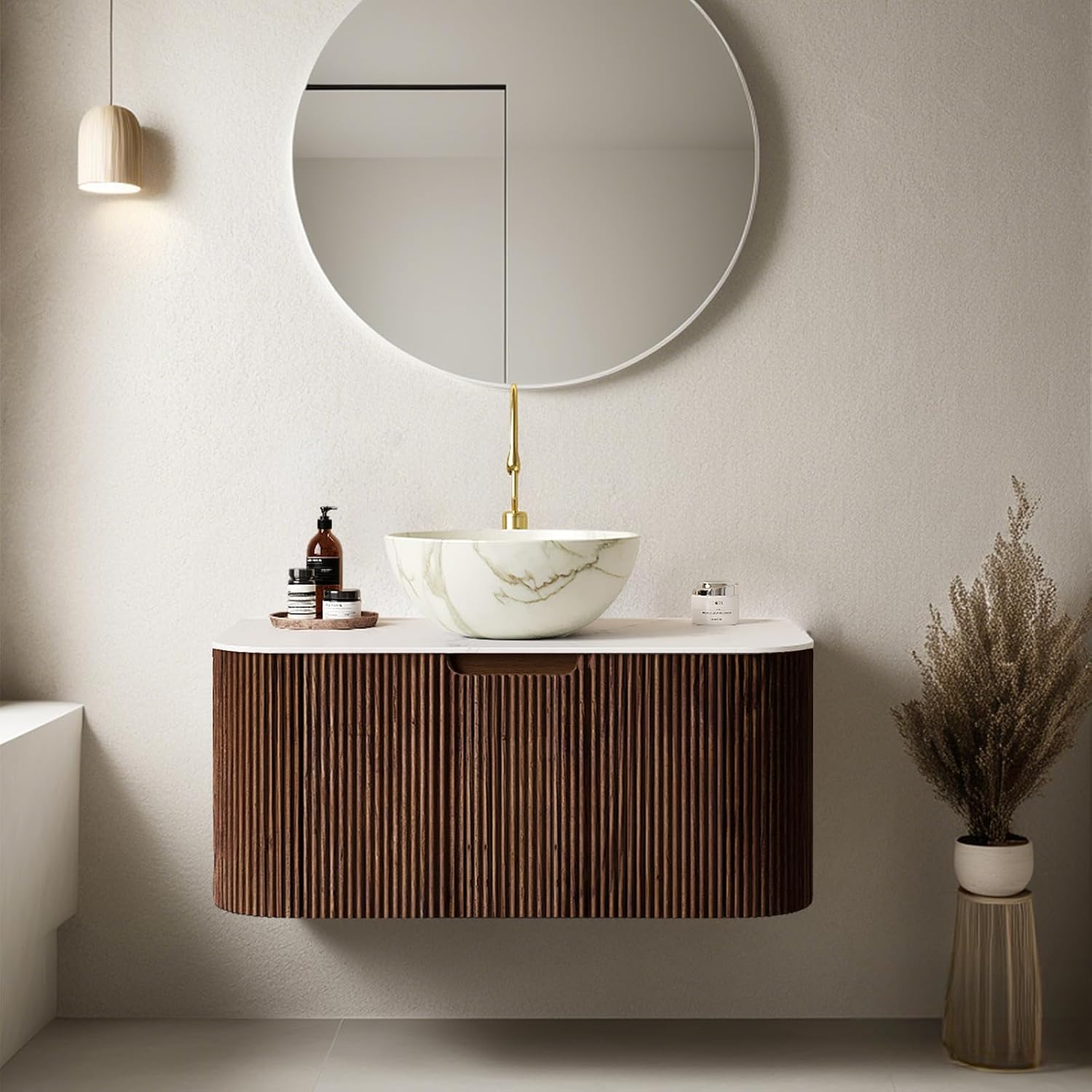 Dark Walnut Marble Top Vanity
