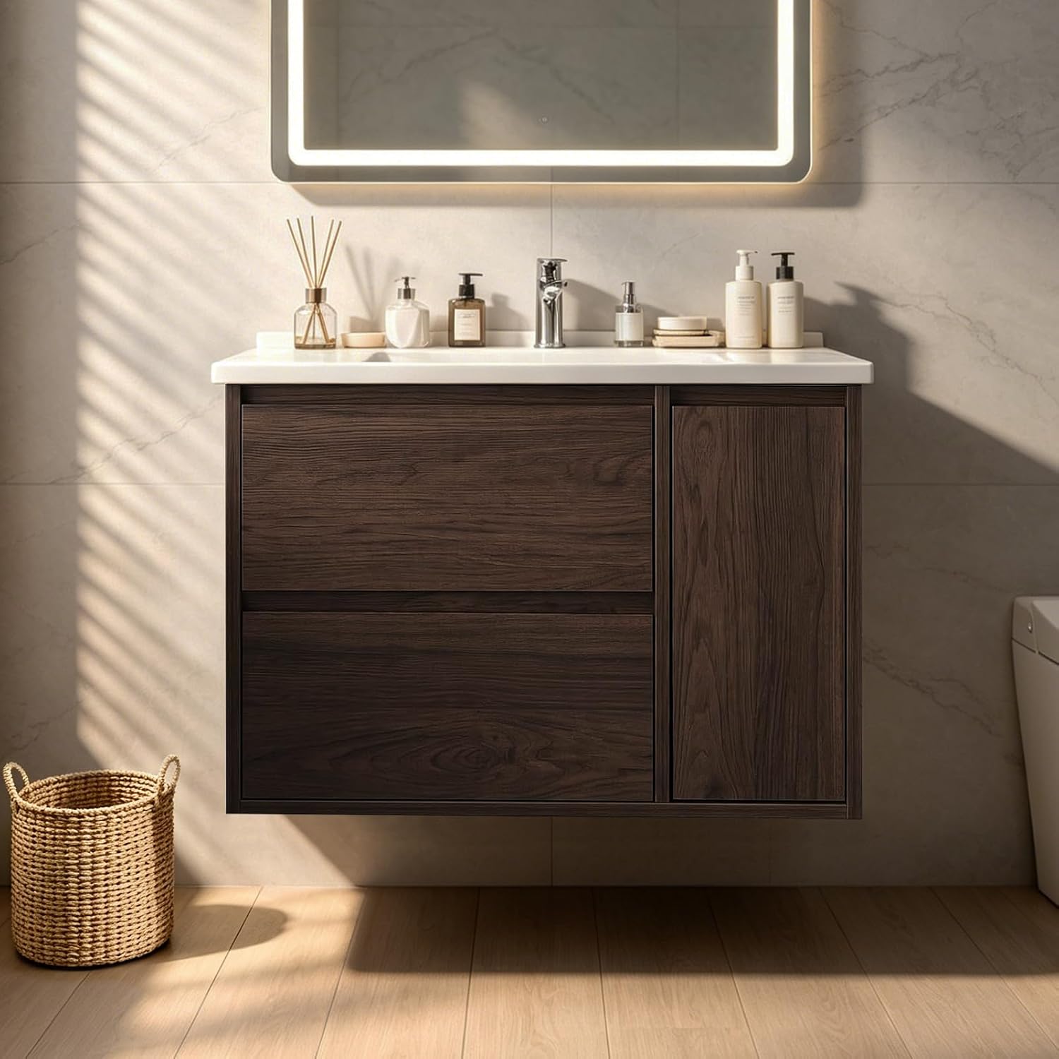 Walnut Floating Drawer Vanity