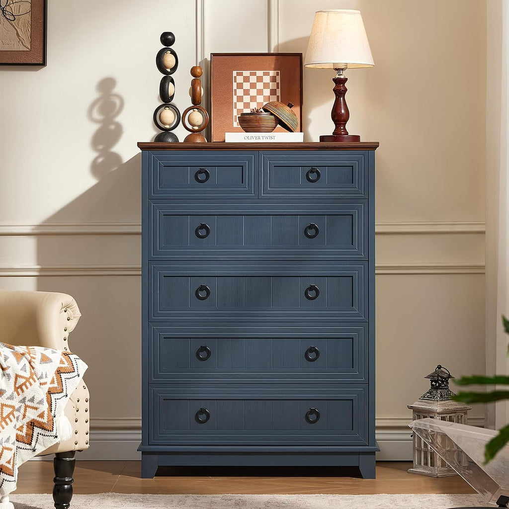 Blue Farmhouse Six Drawer Dresser