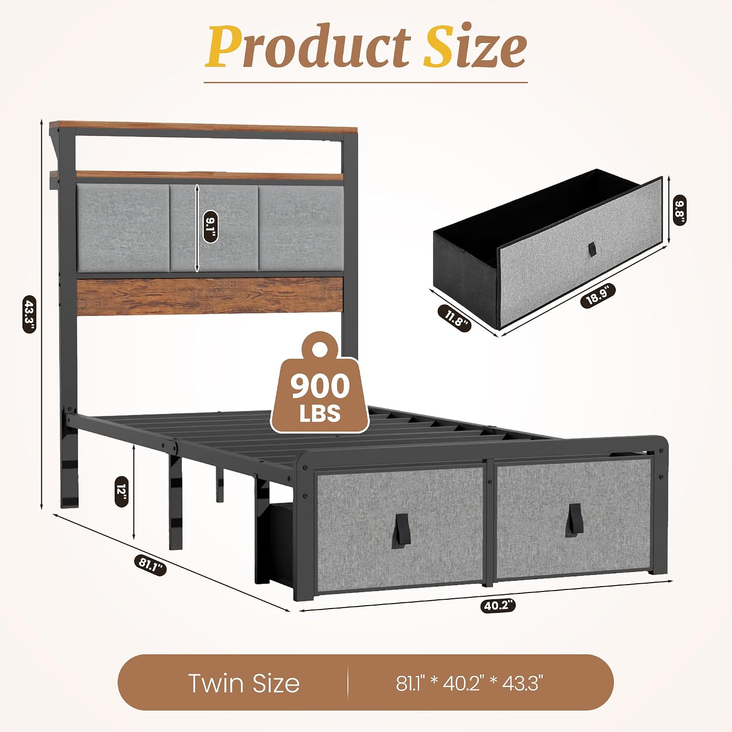 Twin Upholstered Storage Bed Frame