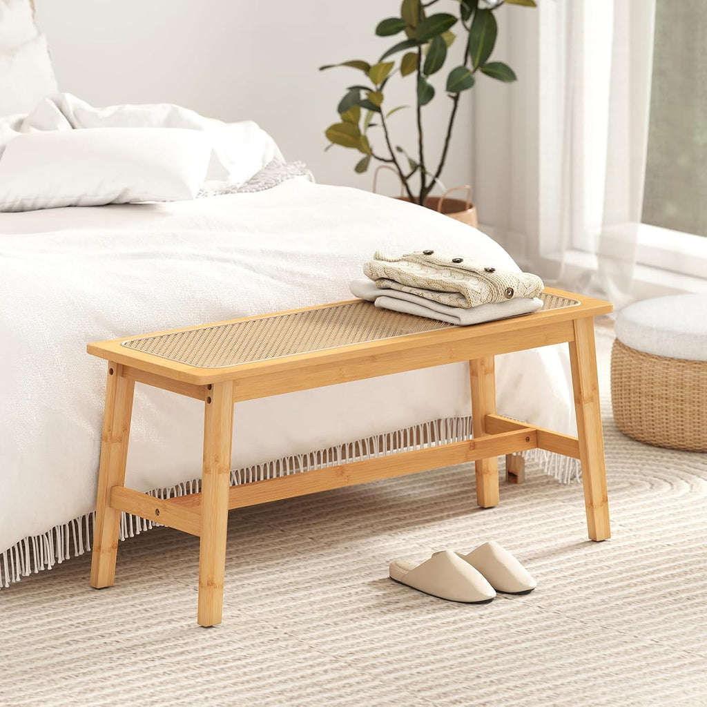 Bamboo Rattan Farmhouse Bench