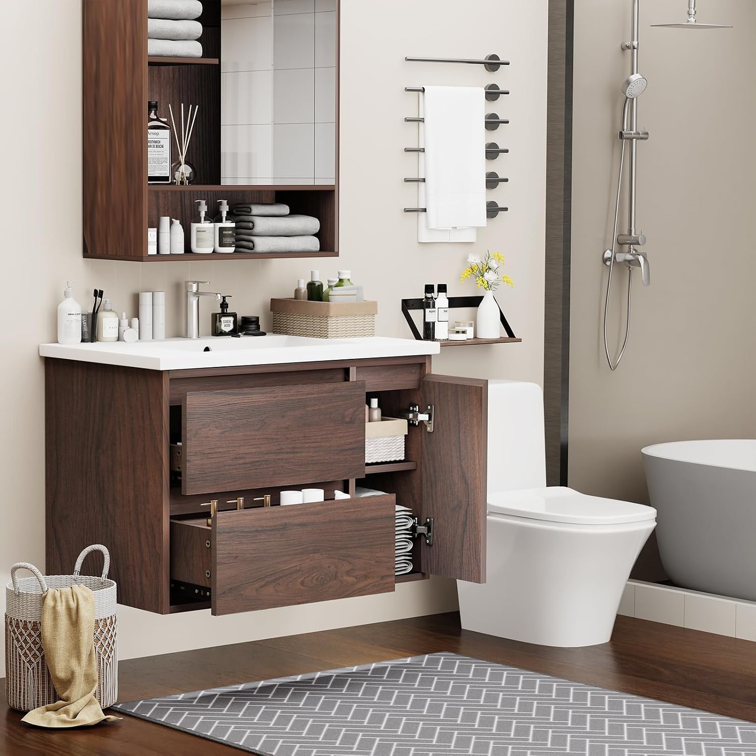 Walnut Dual Use Bathroom Vanity