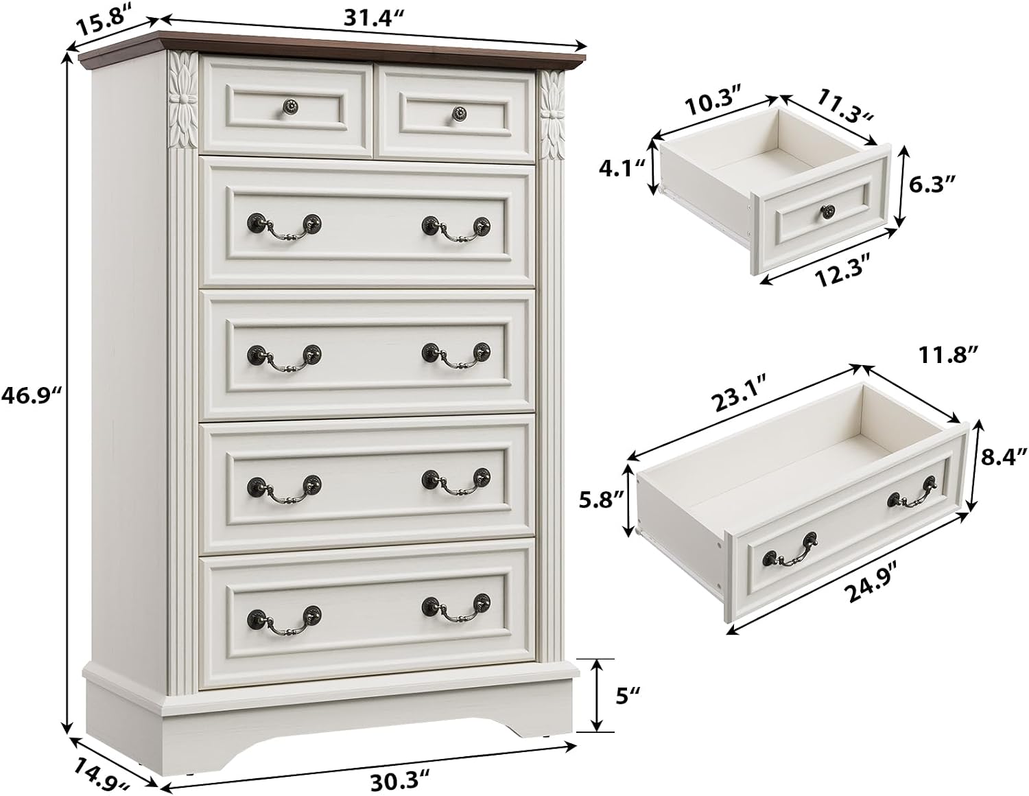 Antique White Six Drawer Dresser