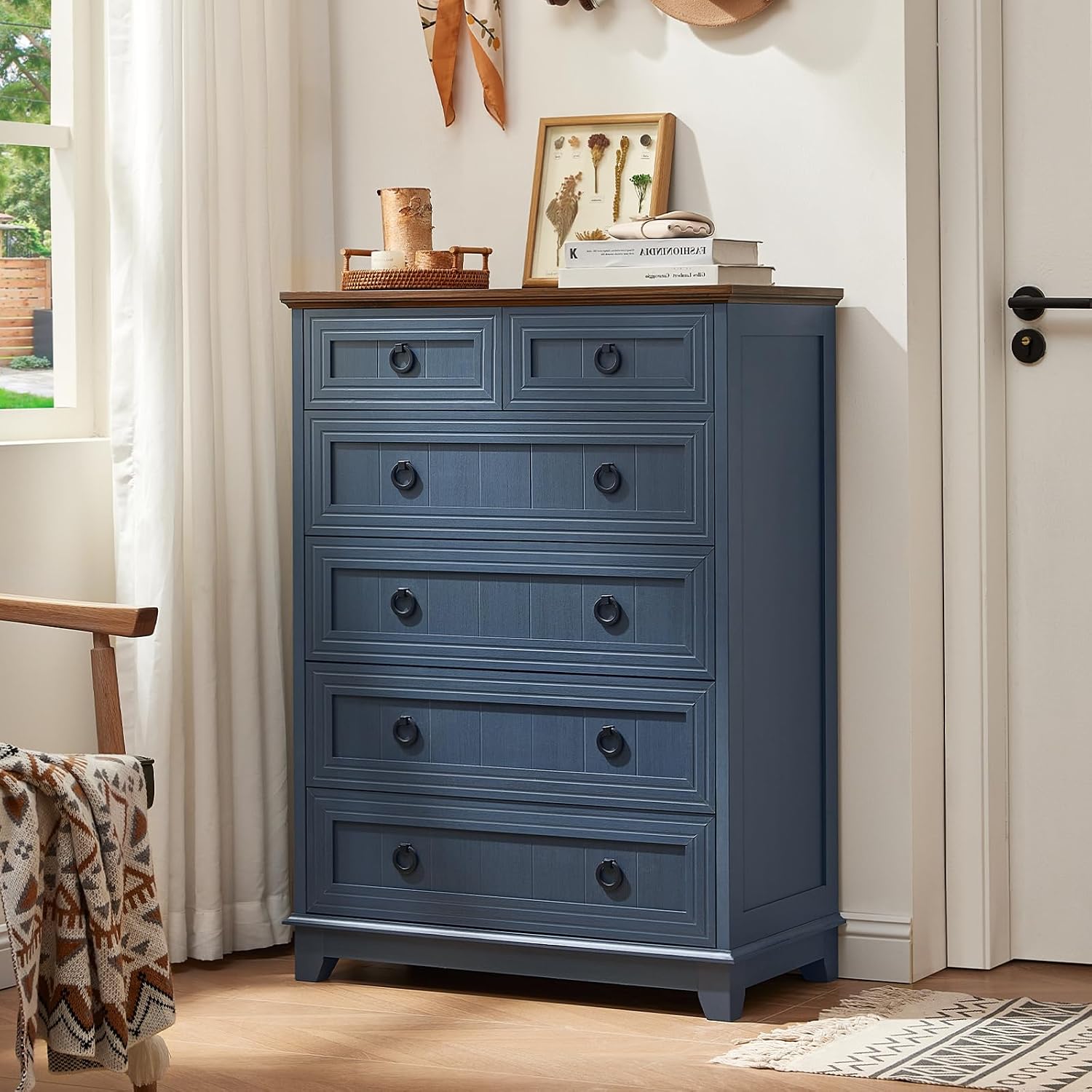 Blue Farmhouse Six Drawer Dresser
