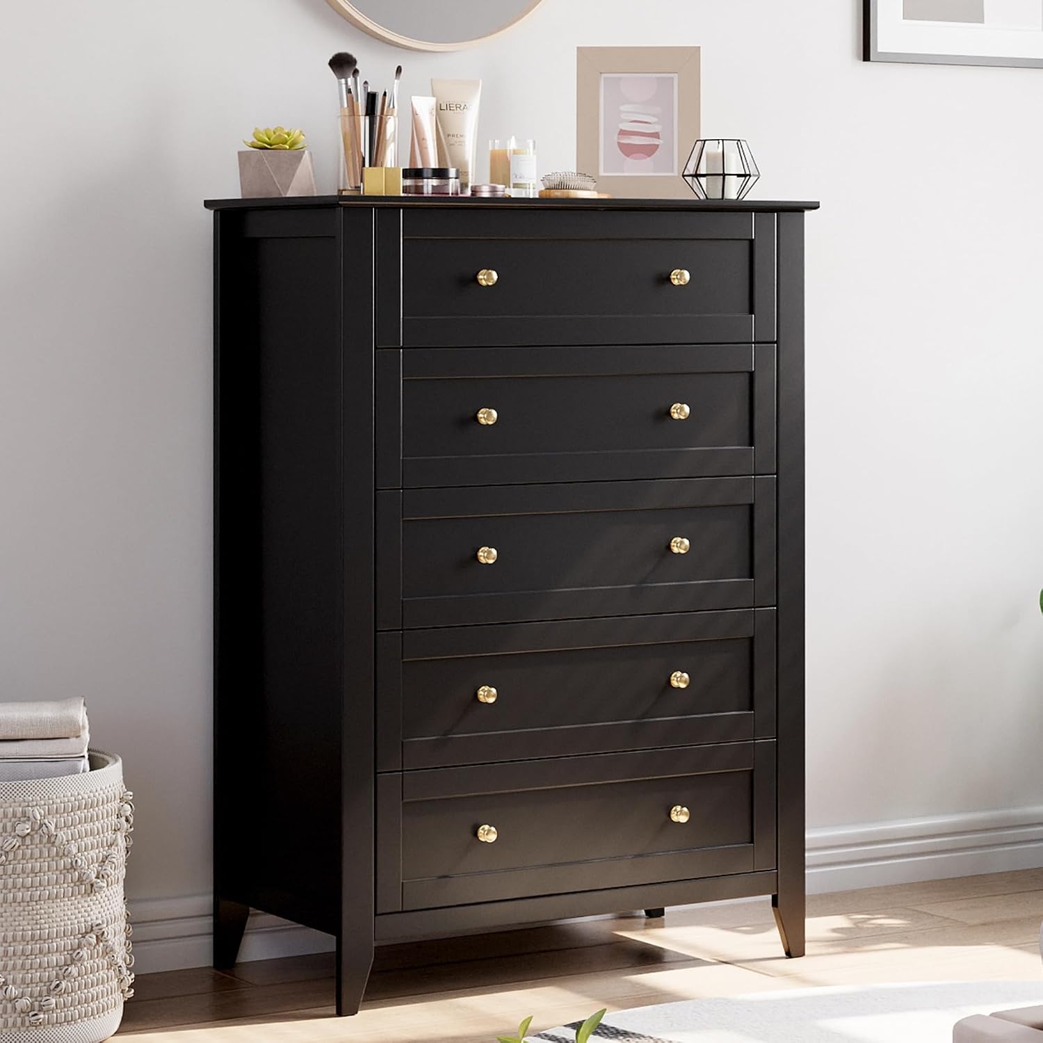 Black Five Drawer Storage Dresser