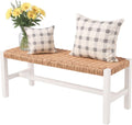White Wood Woven Rope Bench