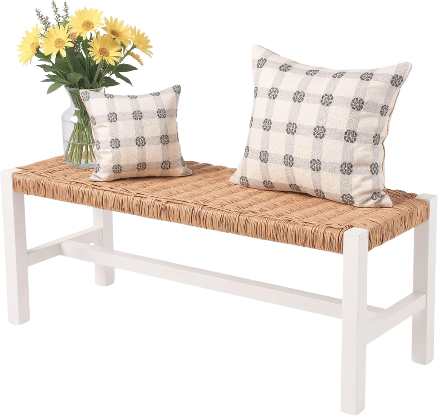 White Wood Woven Rope Bench