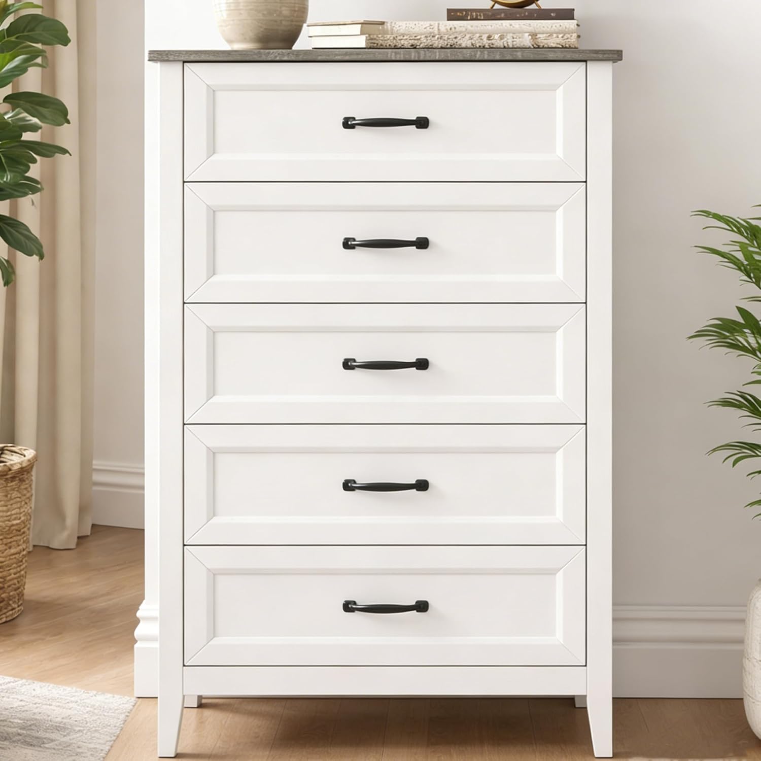 White Black Five Drawer Dresser